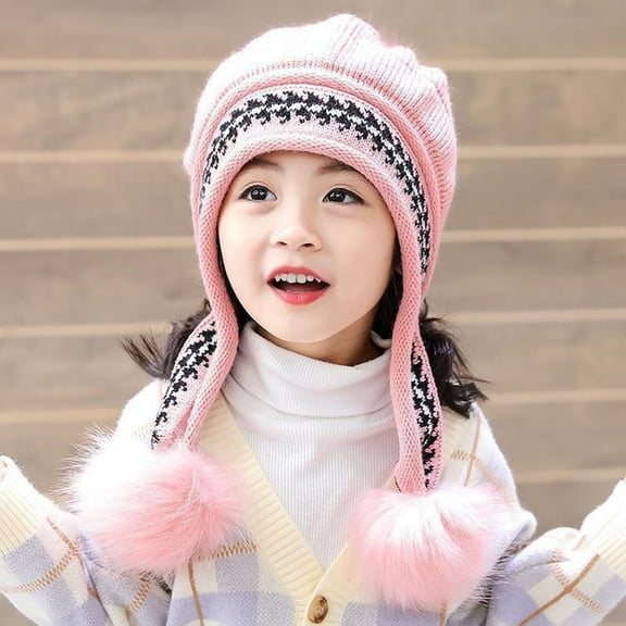 Eltusu Girls Thermal Beanies, Comfy Warm Ears Flaps Soft Winter Hats Pink Size Free Size