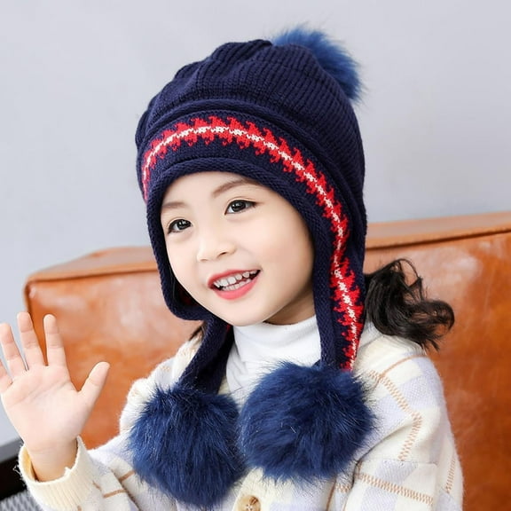 Eltusu Girls Thermal Beanies, Ears Flaps Soft Warm Comfy Winter Hats Navy Size Free Size