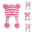 thumbnail image 1 of Eltusu Girls Thermal Beanies, Pompom Ear Flaps Soft Thermal Winter Hats Hot Pink Size 0-3 T, 1 of 3