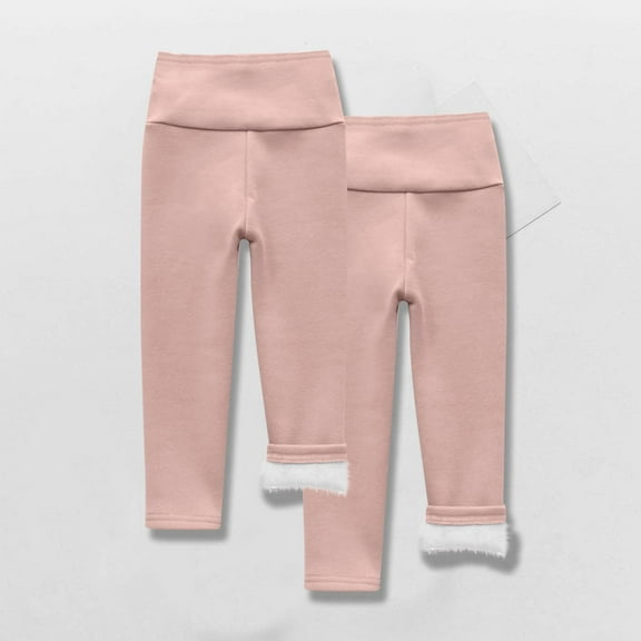 Eltusu Girls Thermal Leggings, 2 Pieces Casual Elastic Waist Stretch Winter Pants Pink Size 8-9 T