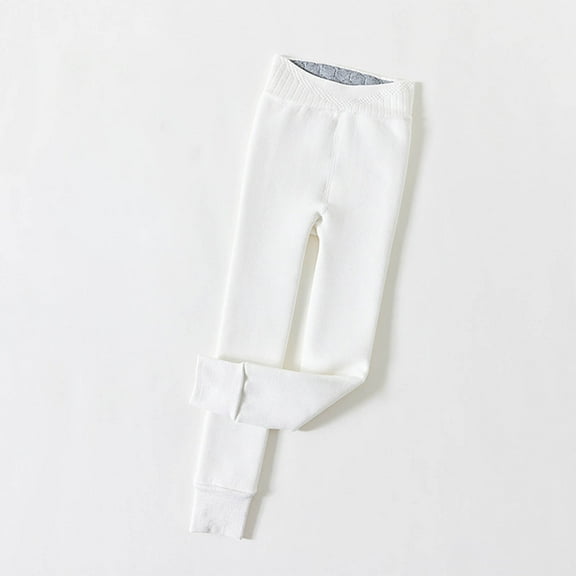 Eltusu Girls Thermal Leggings, Cotton Elastic Waist Solid Color Stretch Winter Pants White Size 8 T