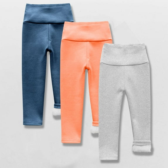 Eltusu Girls Thermal Leggings, Elastic Waist 3 Pieces Athletic Stretch Winter Pants Blue Size 6-7 T