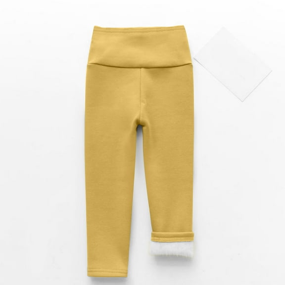Eltusu Girls Thermal Leggings, Stretch Soft Elastic Waist Athletic Winter Pants Yellow Size 5-6 T