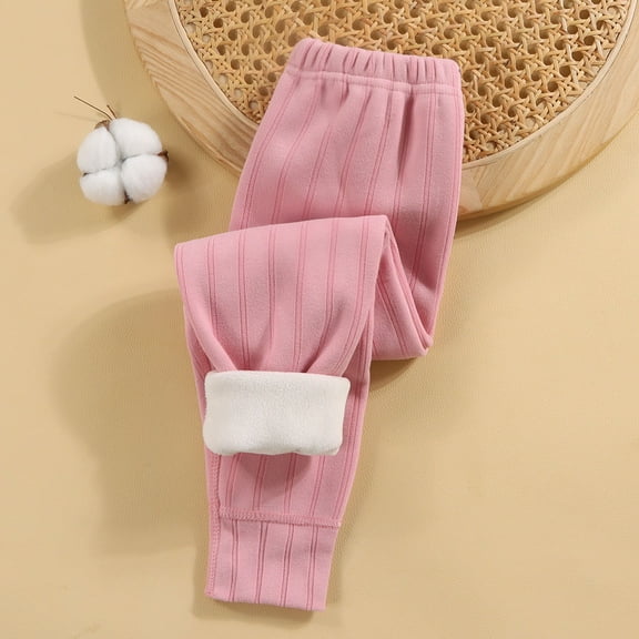 Eltusu Girls Thermal Pants, Comfy Elastic Waist Thermal Soft Winter Leggings Hot Pink Size 7-8 T