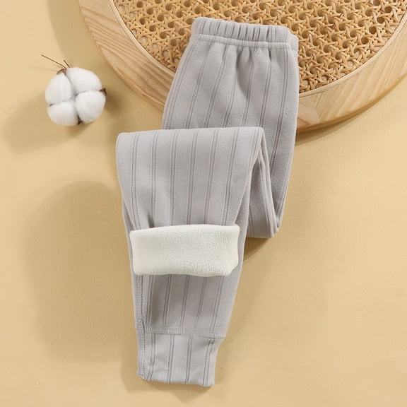 Eltusu Girls Thermal Pants, Elastic Waist Soft Comfy Thermal Winter Leggings Gray Size 7-8 T