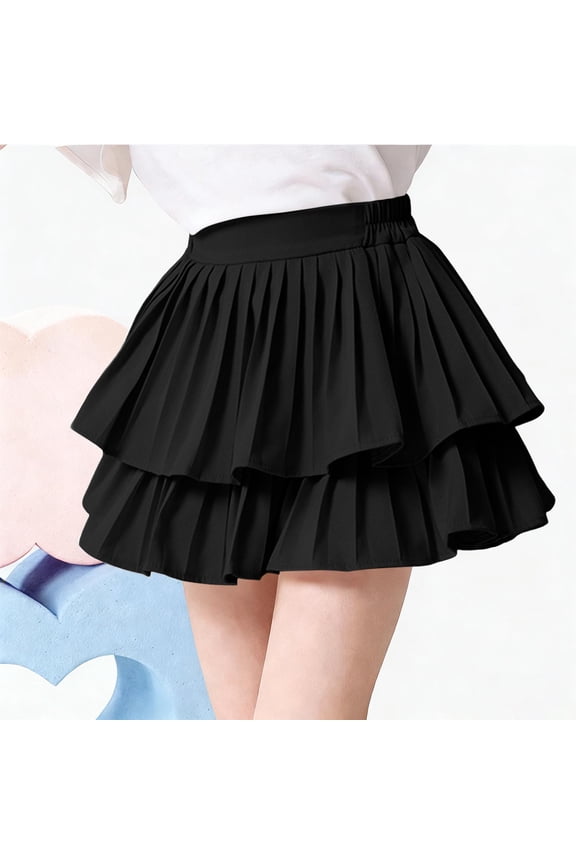 Girls Tiered Skirts, Princess Summer Elastic Waist Solid Color Tutu Skirts Black Size 5-6 T