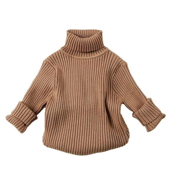 Eltusu Girls Turtleneck Sweaters, Cotton Soft Solid Color Pullover Winter Tops Coffee Size 6 T