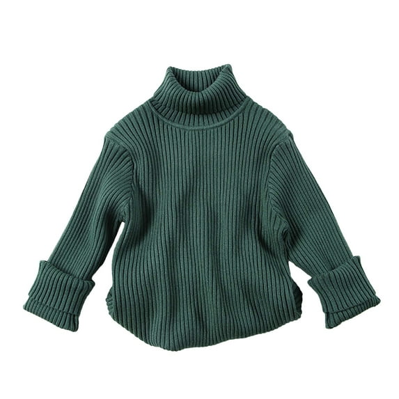 Eltusu Girls Turtleneck Sweaters, Solid Color Cotton Pullover Soft Winter Tops Green Size 5-6 T