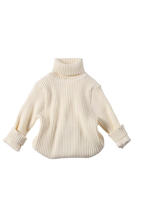 Girls Turtleneck Sweaters, Solid Color Pullover Cotton Soft Winter Tops Beige Size 5-6 T