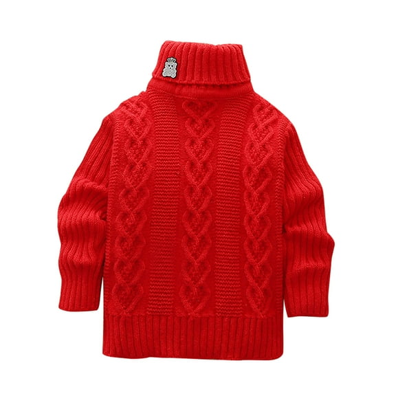 Eltusu Girls Turtleneck Sweaters, Solid Color Pullover Warm Knitting Cotton Winter Tops Red Size 8 T