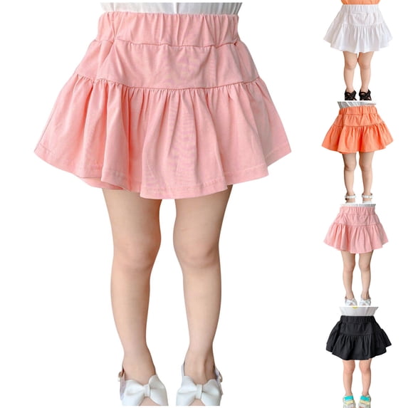 Eltusu Girls Tutu Skirts, Casual Elastic Waistband Cotton Comfort Summer Skirts Pink Size 10 T