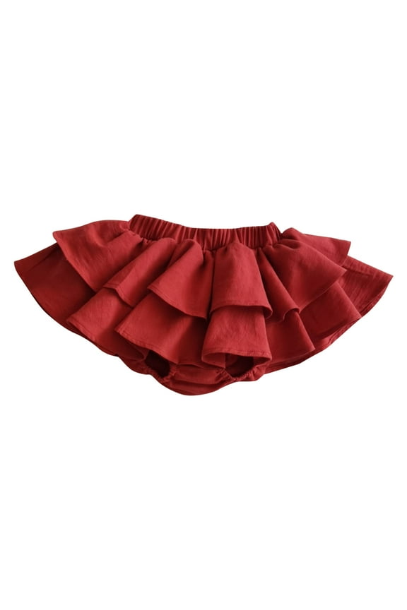 Girls Tutu Skirts, Elastic Waist Cotton Dancewear Casual Summer Skirts Red Size 5-6 T