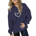 thumbnail image 1 of Eltusu Girls Valentine's Day Hoodies, Pullover Loose Fit Comfy Heart Graphic Long Sleeve Sweatshirts Navy Size 3-4 T, 1 of 4
