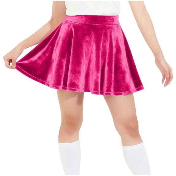 Eltusu Girls Velvet Skirts , Winter Elastic Waist Soft Party Casual Dress Hot Pink Size 7-8 T