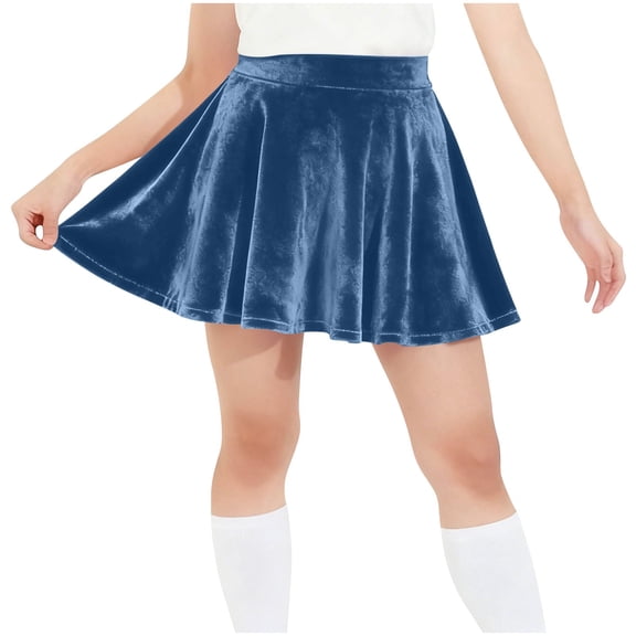 Eltusu Girls Velvet Skirts , Winter Soft Elastic Waist Solid Color Casual Dress Blue Size 9-10 T