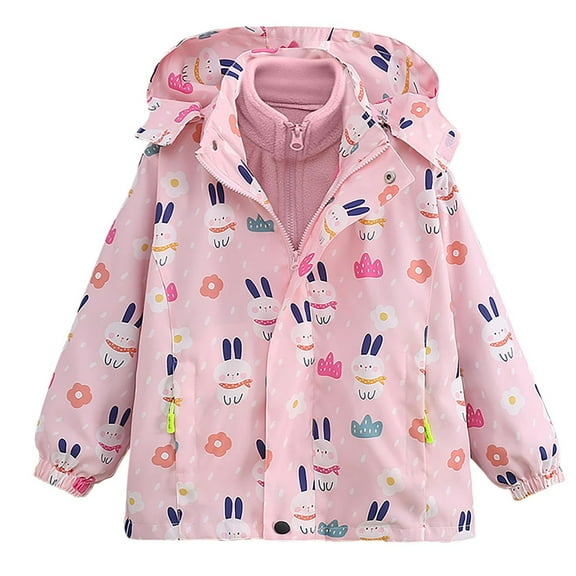 Eltusu Girls Waterproof Jackets, Thermal 2 Pieces Printed Windproof Winter Outerwear Pink Size 14-15 T