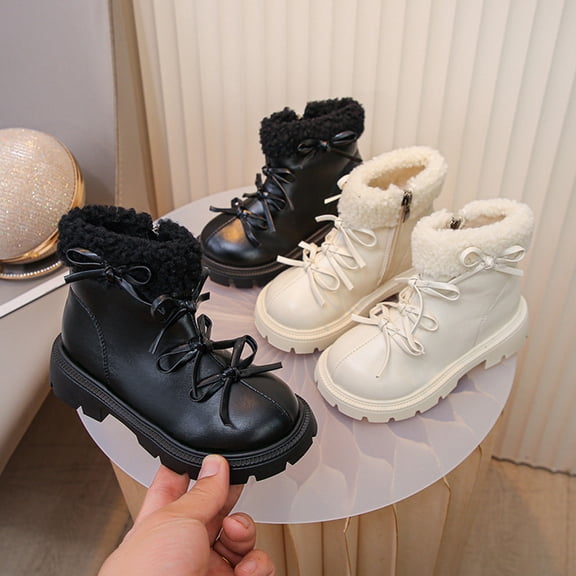 Eltusu Girls Winter Boots, Breathable No Slip Thermal Lace-up Kids Shoes Black Size 11(Little Kids)