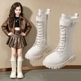 thumbnail image 1 of Eltusu Girls Winter Boots Mid Calf, No Slip Waterproof Round Toe Lace-up Riding Boots White Size 11 Little Kids, 1 of 9