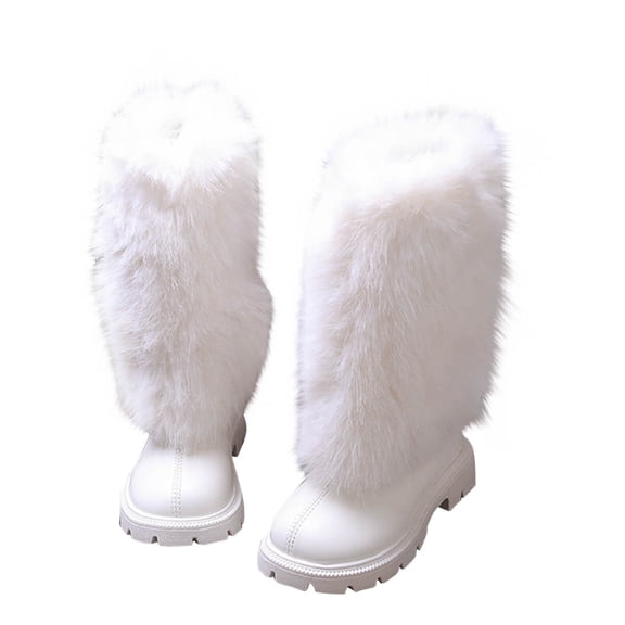 Eltusu Girls Winter Boots, Soft Breathable Non Slip Thermal Kids Shoes White Size 3-3.5 T
