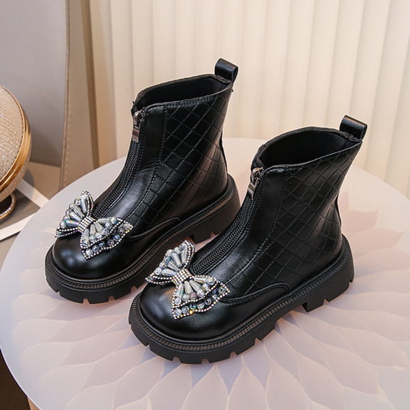 Eltusu Girls Winter Boots, Thermal Zipper Breathable No Slip Kids Shoes Black Size 11(Little Kids)