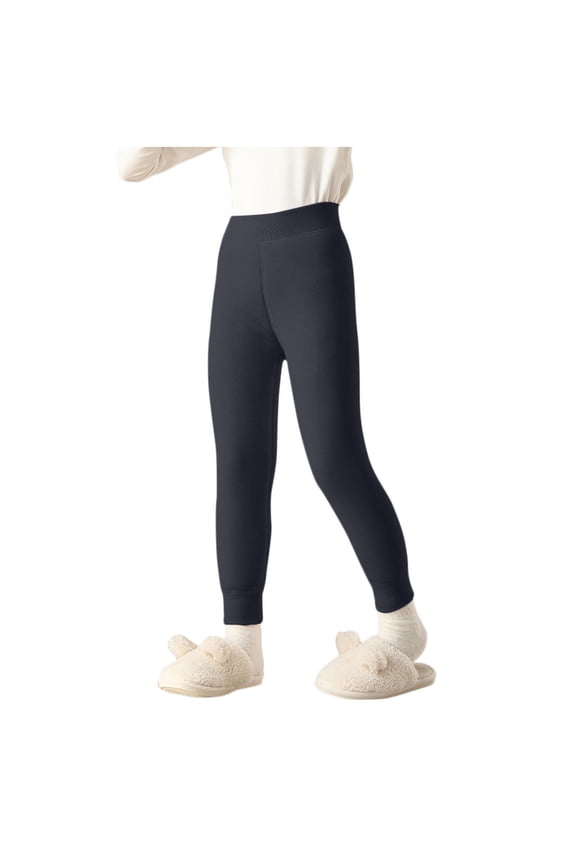 Girls Winter Leggings, Solid Color Elastic Waist Stretch Warm Tight Pants Navy Size 9-10 T
