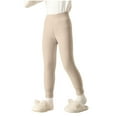 thumbnail image 1 of Eltusu Girls Winter Leggings, Solid Color Elastic Waist Warm Stretch Tight Pants Beige Size 7-8 T, 1 of 4