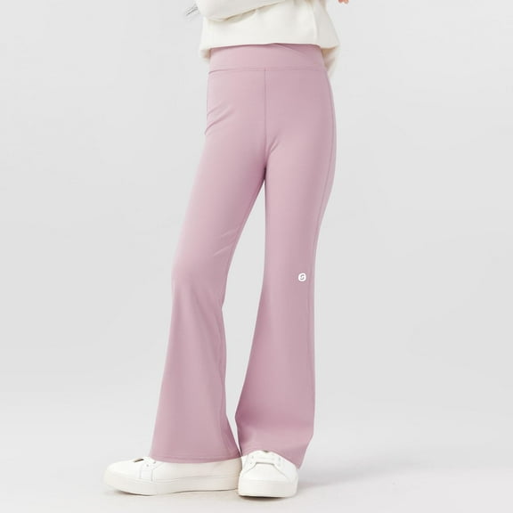 Eltusu Girls Winter Leggings, Stretch Solid Color Thermal Elastic Waist Flare Pants Pink Size 14-15 T