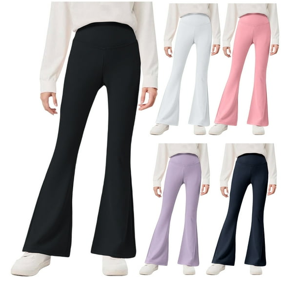 Eltusu Girls Winter Leggings, Thermal Casual Elastic Waist Stretch Flare Pants Black Size 3-15 T