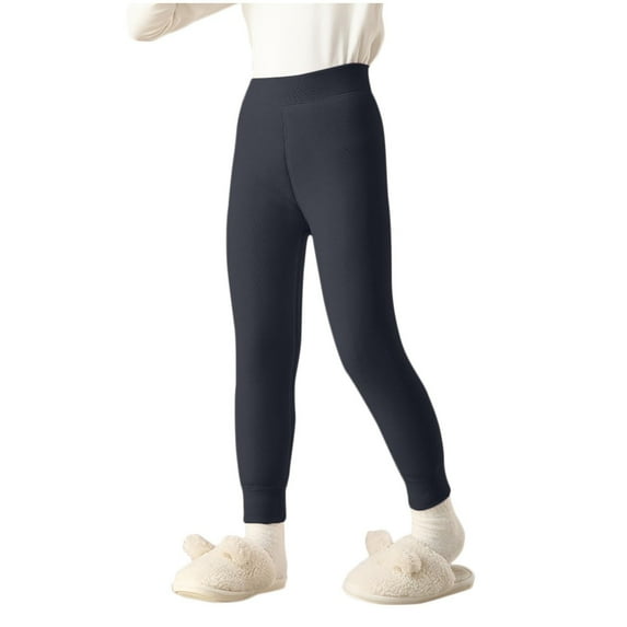 Eltusu Girls Winter Leggings, Warm Stretch Elastic Waist Solid Color Tight Pants Navy Size 10-12 T