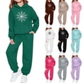 thumbnail image 1 of Eltusu Girls Winter Outfit Sets, Graphic Long Sleeve Warm Elastic Waist Hoodies and Sweatpants Sets Green Size 2-13T, 1 of 5