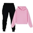thumbnail image 1 of Eltusu Girls Winter Outfit Sets, Long Sleeve Elastic Waist Solid Color Cotton Hoodies and Sweatpants Sets Pink Size 7-8 T, 1 of 5