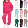 thumbnail image 1 of Eltusu Girls Winter Outfit Sets, Thermal Elastic Waist Heart Long Sleeve Hoodies and Sweatpants Sets Hot Pink Size 2-13T, 1 of 4