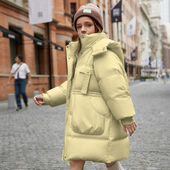 Eltusu Girls Winter Puffer Jackets, Warm Pockets Full Zip Windproof Coats with Hood Green Size 5-6T