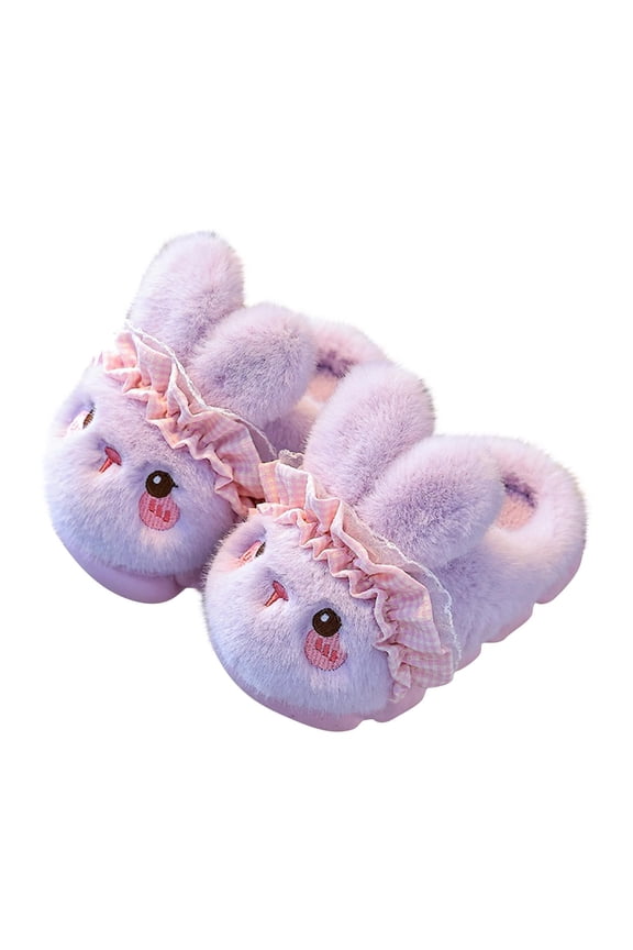 Girls Winter Slippers, Comfy Thermal No Slip Bunny House Shoes Purple Size 1(Big Kids)