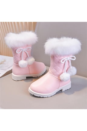 Girls Winter Snow Boots, Soft Non-Slip Mid-Calf Thermal Windproof Boots Pink Size 13 Little Kids