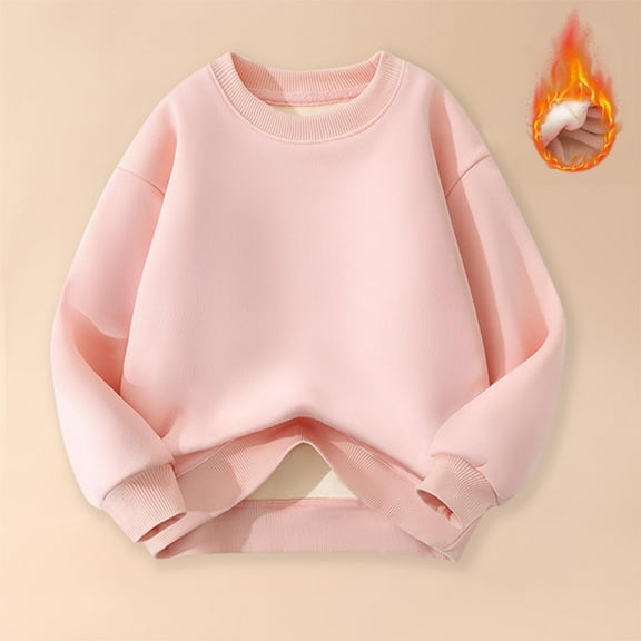 Eltusu Girls Winter Sweatshirts, Long Sleeve Warm Cotton Casual Pullover Tops Pink Size 5-6 T
