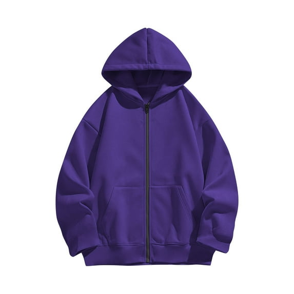 Eltusu Girls Zipper Hoodies, Solid Color Casual Long Sleeve Pullover Spring Fall Sweatshirts Purple Size 7-8 T