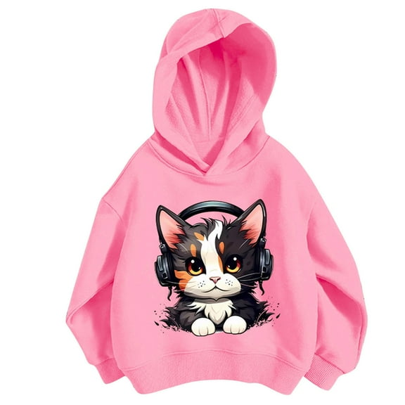 Eltusu Hoodies for Girls, Cotton Pullover Long Sleeve Printed Fall Sweatshirts Pink Size 6 T