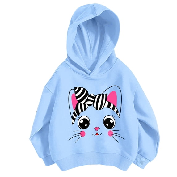 Eltusu Hoodies for Girls, Graphic Cotton Long Sleeve Pullover Girls Sweatshirts Blue Size 7 T
