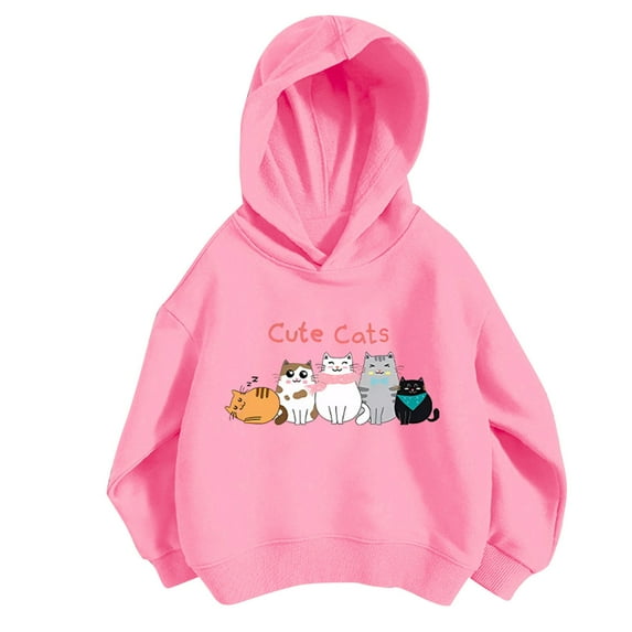 Eltusu Hoodies for Girls, Long Sleeve Printed Pullover Cotton Girls Sweatshirts Pink Size 7-8 T