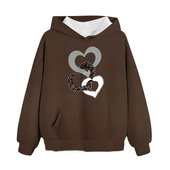 Eltusu Hoodies for Girls, Long Sleeve Pullover Printed Loose Girls Sweatshirts Brown Size 11-12 T