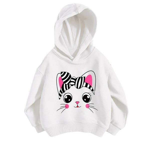 Eltusu Hoodies for Girls, Pullover Long Sleeve Cotton Graphic Girls Sweatshirts White Size 6 T