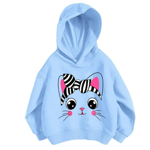 Eltusu Hoodies for Girls, Pullover Long Sleeve Graphic Cotton Girls Sweatshirts Blue Size 6 T