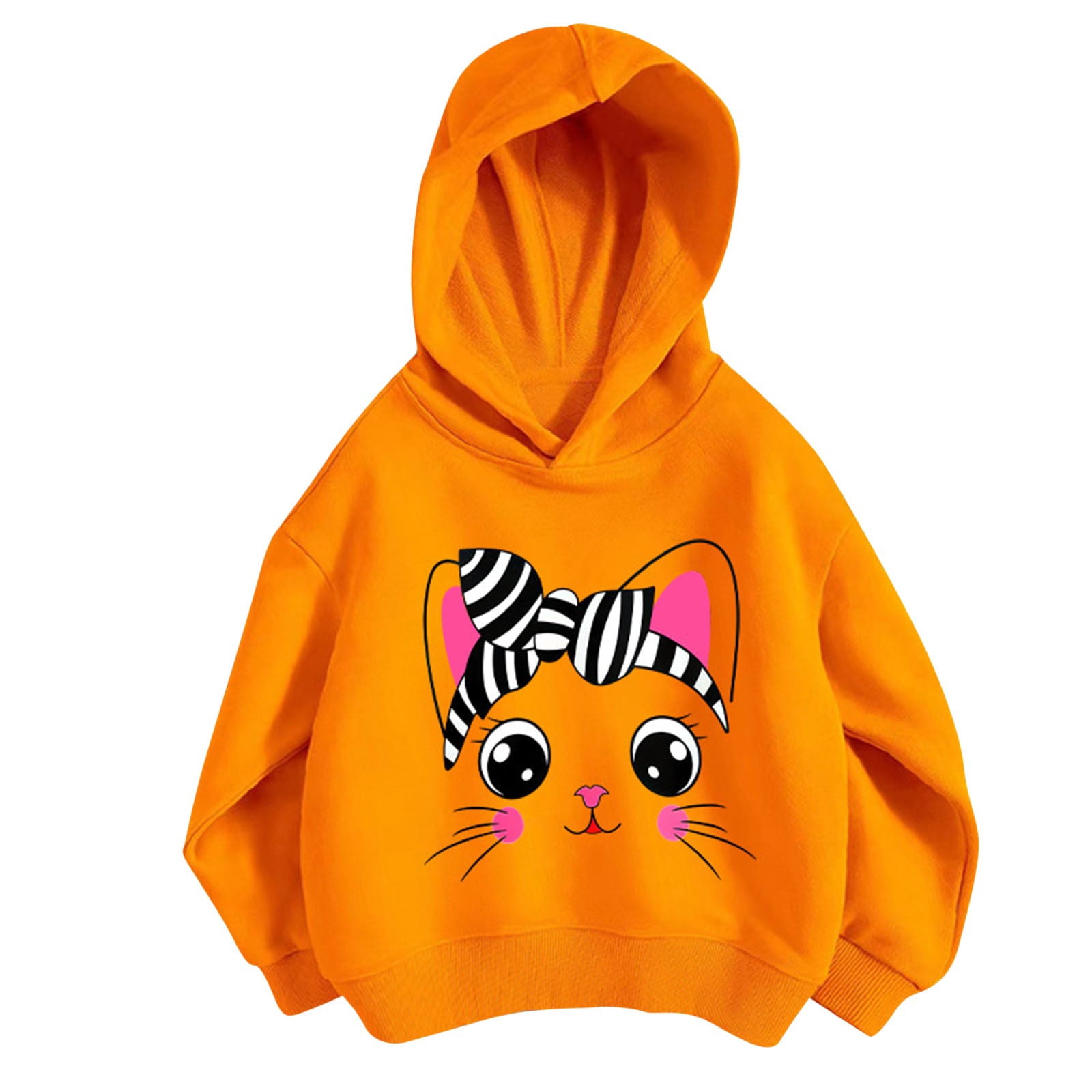 Girls Orange Printed Cotton Sweatshirt