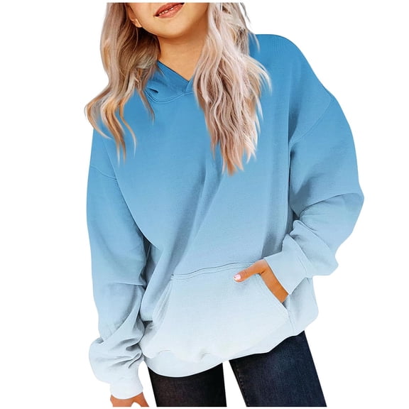 Eltusu Hoodies for Girls, Pullover Long Sleeve Loose 2025 Fall Sweatshirts Sky Blue Size 5-6 T