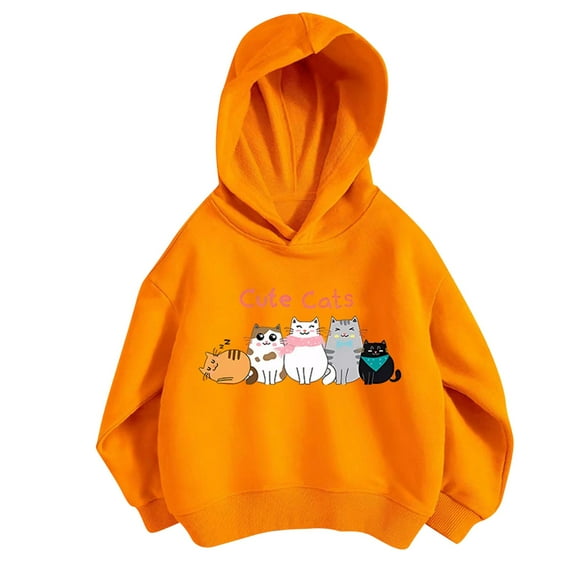 Eltusu Hoodies for Toddler Girls, Long Sleeve Printed Cotton Pullover Girls Sweatshirts Orange Size 4 T