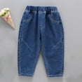 thumbnail image 1 of Eltusu Jeans for Toddler Girls, Stretch Elastic Bottom Solid Color Elastic Waist Denim Pants Blue Size 4-6 T, 1 of 8