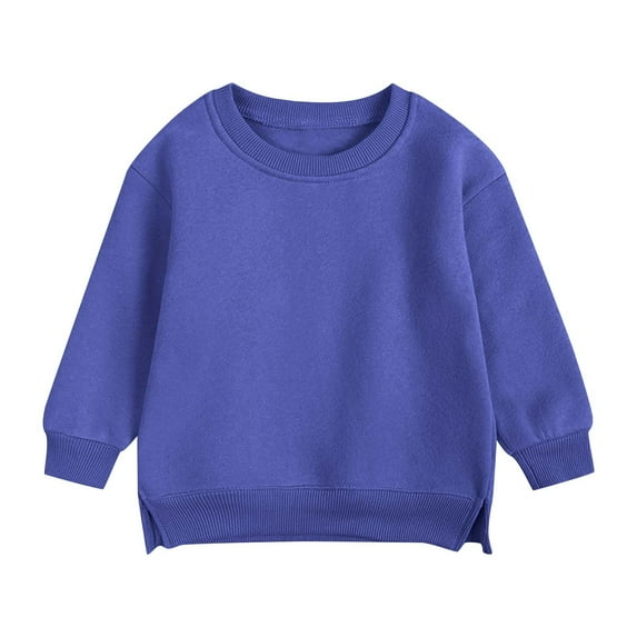Eltusu Little Boys Casual Sweatshirts, Long Sleeve Crewneck Pullover Solid Color Spring Fall Tops Blue Size 6 T