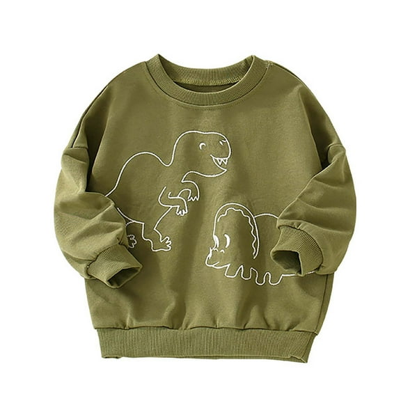 Eltusu Little Boys Cotton Sweatshirts, Pullover Printed Crew Neck Long Sleeve Boys Tops Army Green Size 7 T