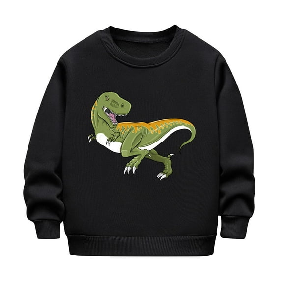 Eltusu Little Boys Pullover Sweatshirts, Loose Crewneck Casual Long Sleeve Spring Fall Tops Black Size 6-7 T